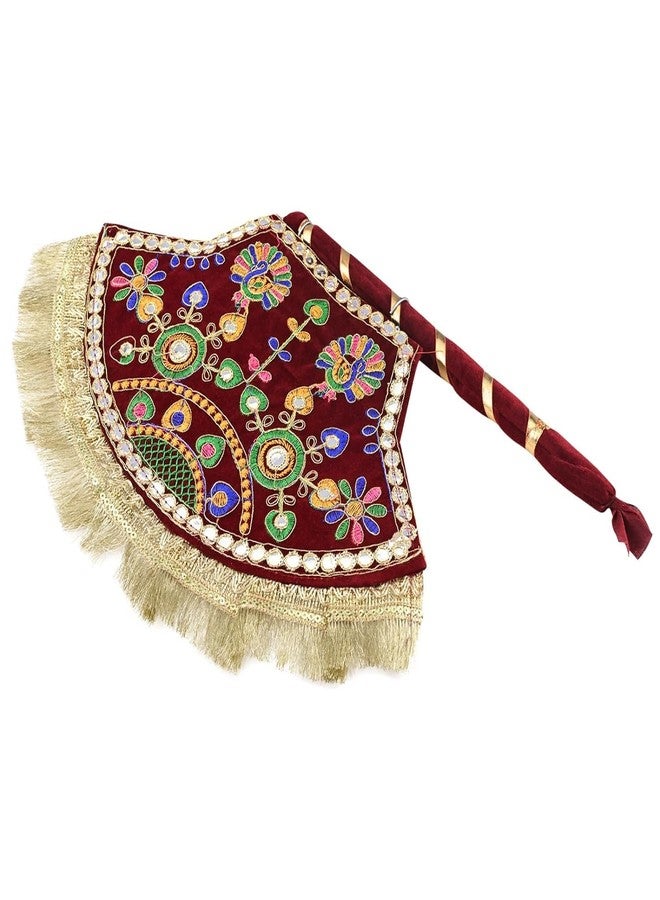 LUCKYMORDEN Golden red pankhi | Decorative pankhi | Designer pakhi | pankhi Hand Fan | pankhida | pankhi Fan | pankhi Hand Fan for Wedding | Velvet Both Side Designing pankhi | Handfan Pankhi - Image 1